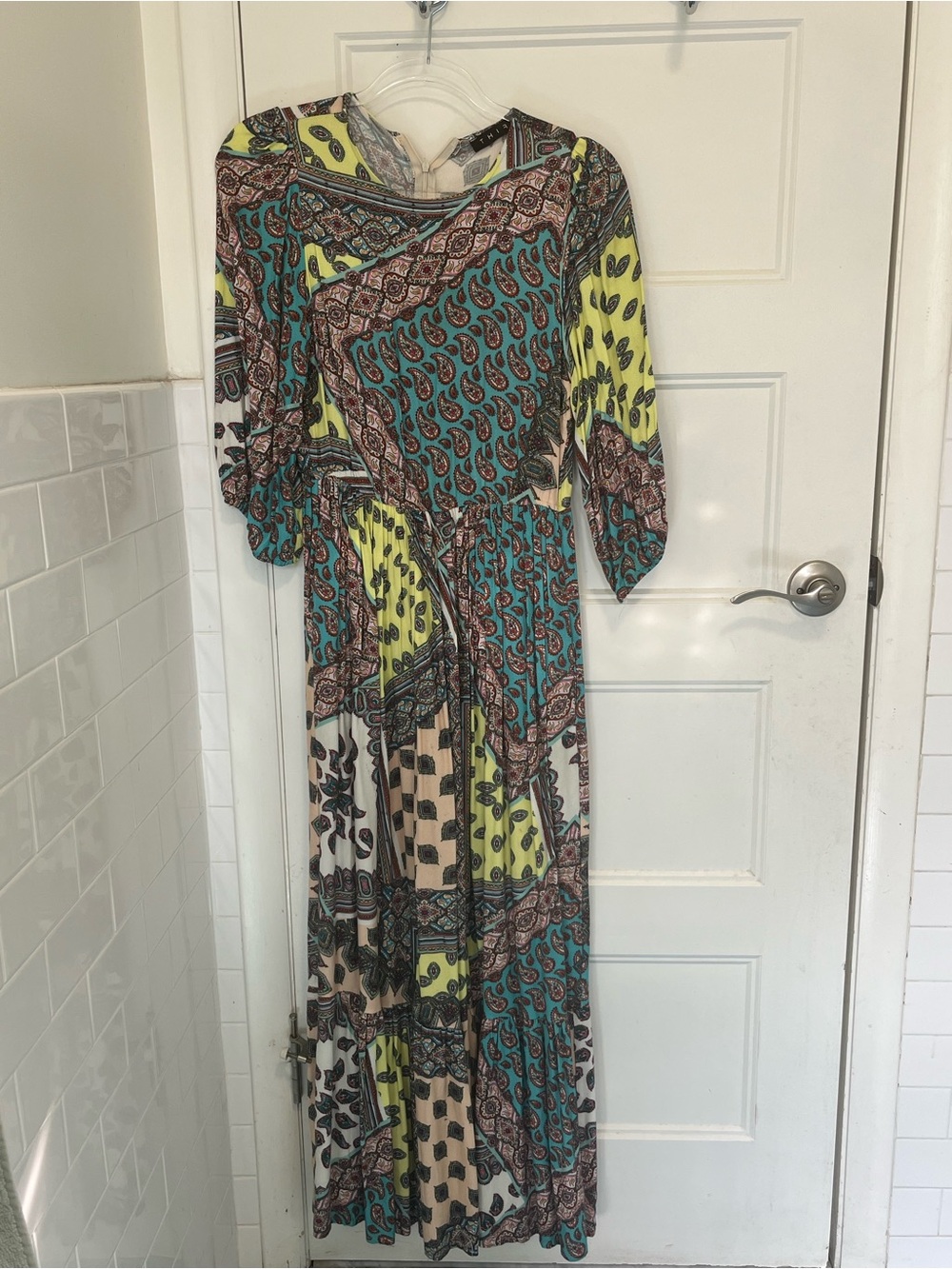 THIRD by Cee Boho Patchwork Maxi Dress in Teal and Yellow